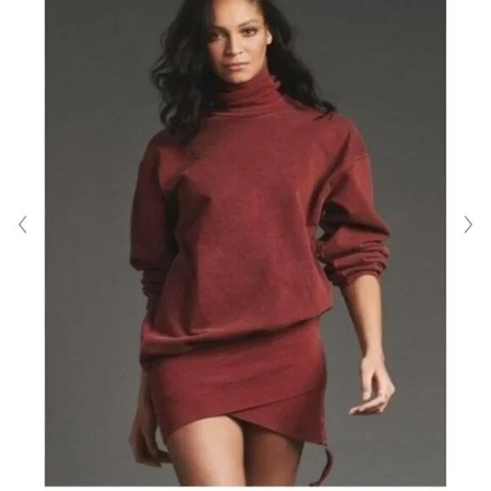 NWT Young Fabulous Broke Cinnamon Brown Turtleneck Zip Asymmetric Dress SZ L